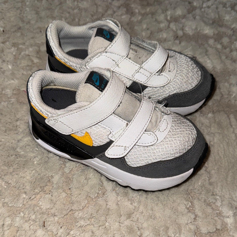 Nike Air Max Kids White, Gray & Yellow Velcro Sneakers